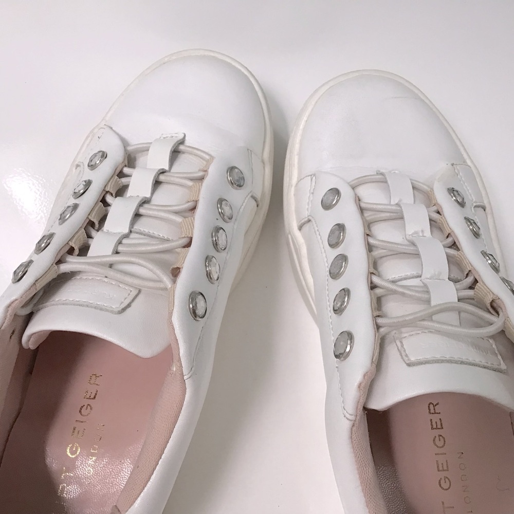 Kurt Geiger 🌈 Mini Liviah White Leather Sneakers Sz 37 - Picture 5 of 5